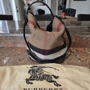 Burberry Beige and Black Plaid Hobo Bag